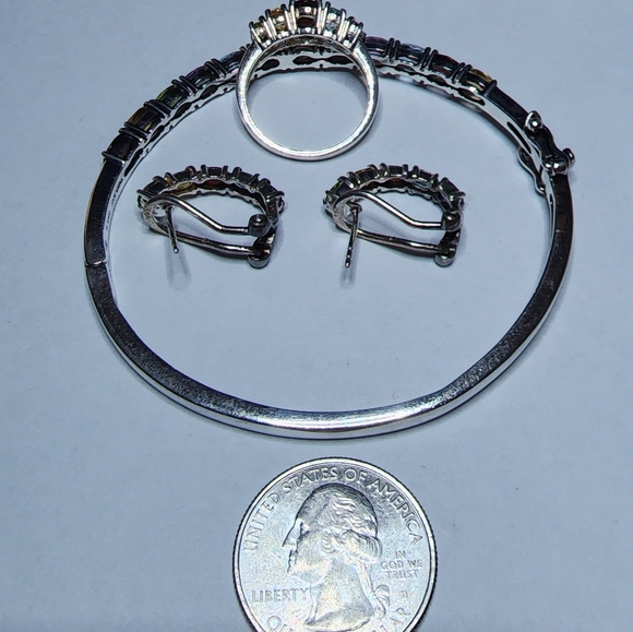 925 Sterling Silver Multi Color Gemstones Ring Bracelet and earrings set - Picture 13 of 13